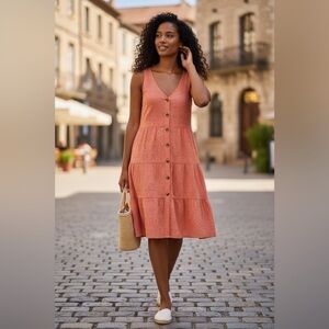 Sonoma Coral Button-Front Midi Dress